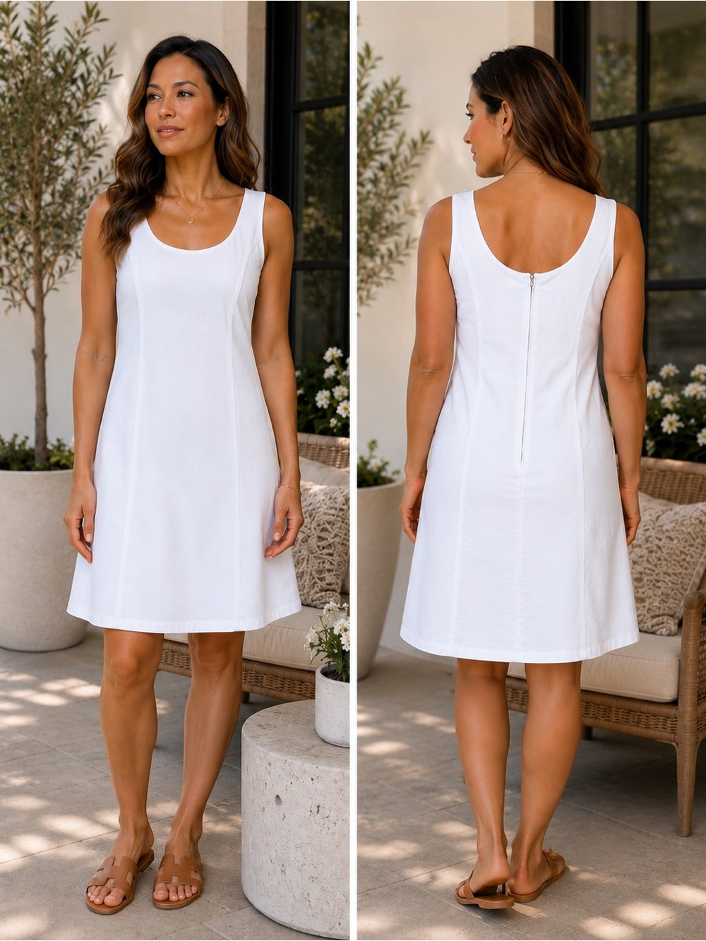 NWOT White Denim A-Line Dress | Sleeveless | Back Zip | Size LG